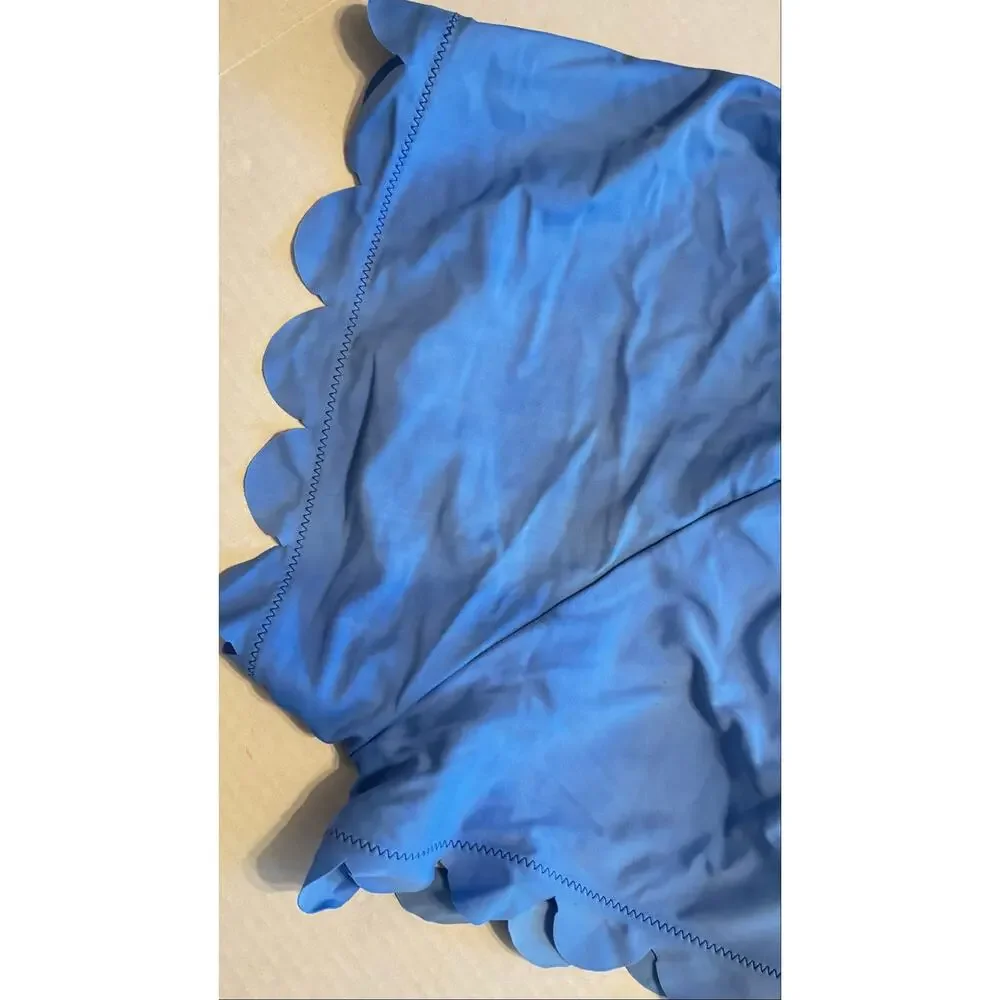 Shein Scalloped Royal Blue 3 piece bikini swimsuit shorts & top sz XS